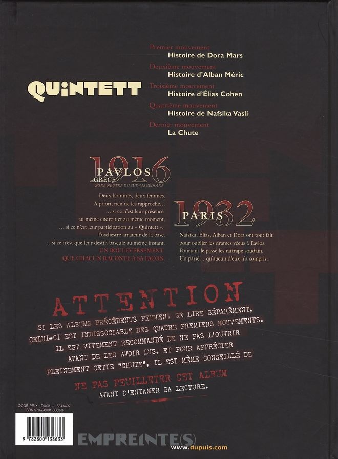 Quatrième de couverture de « QUINTETT - TOME 5 - LA CHUTE - TOME 5/5 »
