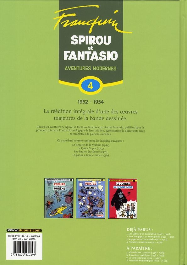 Quatrième de couverture de « SPIROU ET FANTASIO - L'INTEGRALE - TOME 4 - AVENTURES MODERNES »