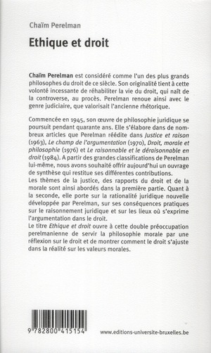 Quatrième de couverture de « ETHIQUE ET DROIT »