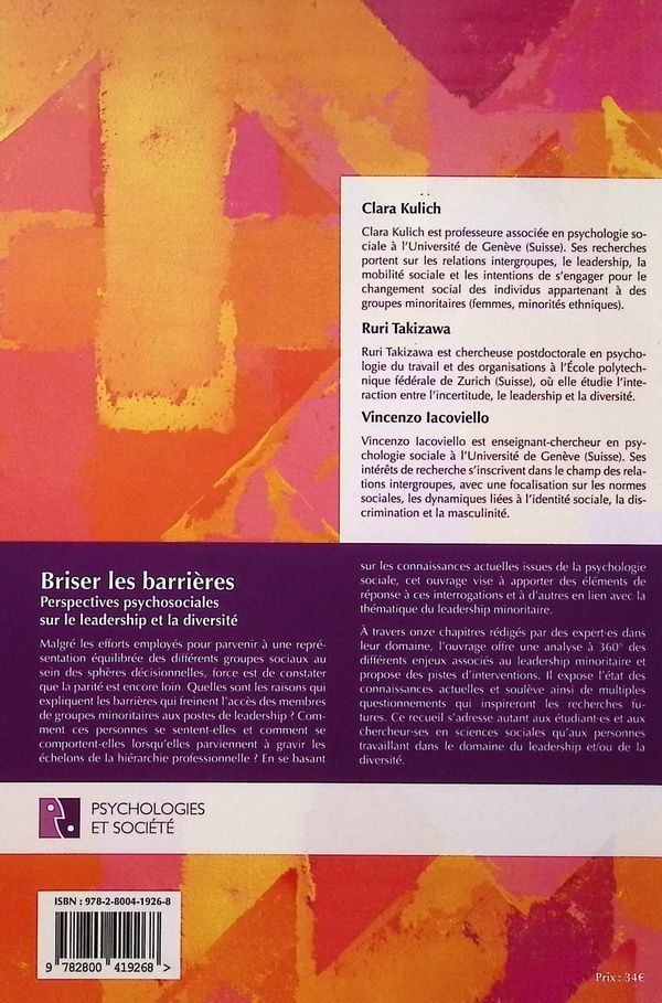 Quatrième de couverture de « Briser les barrières : perspectives psychosociales sur le leadership et la diversité »