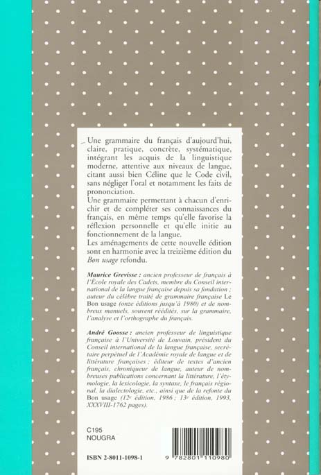 Quatrième de couverture de « NOUVELLE GRAMMAIRE FRANCAISE »