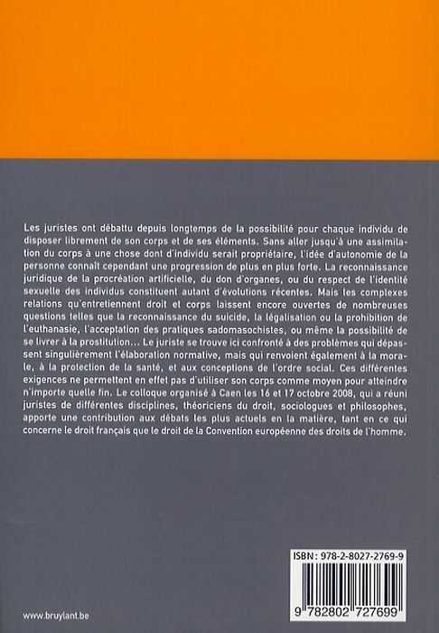 Quatrième de couverture de « LA LIBRE DISPOSITION DE SON CORPS »