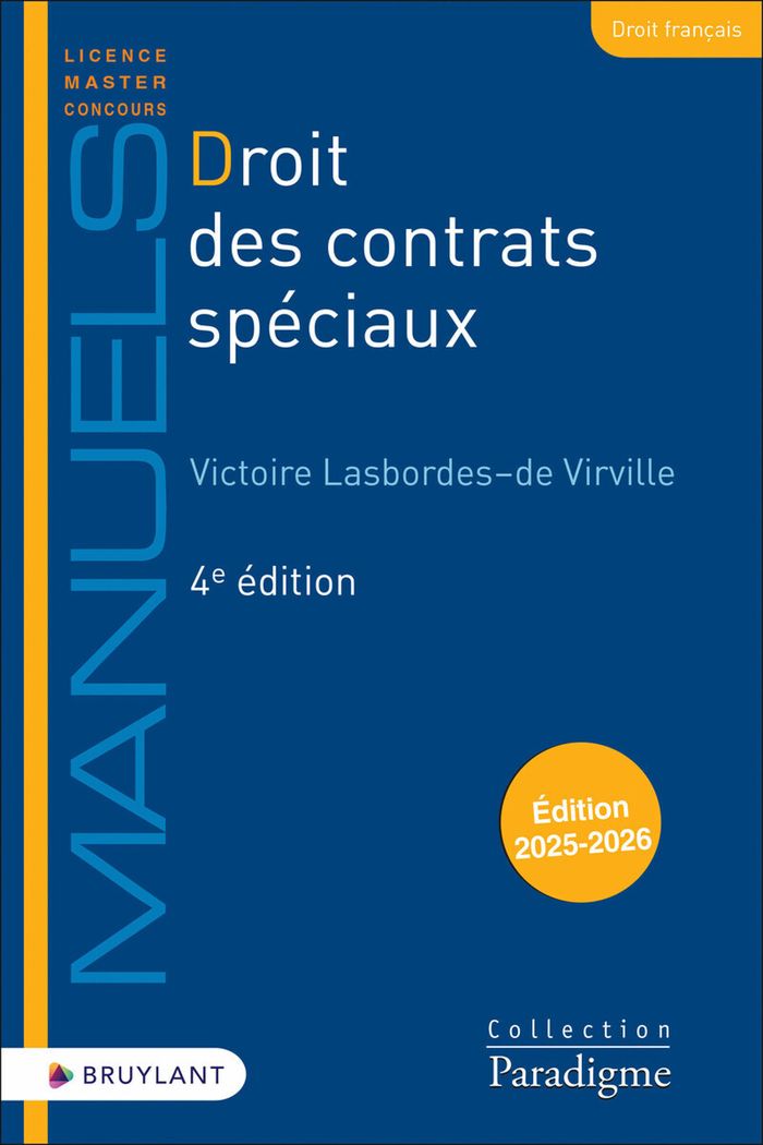 Couverture du livre « Droit des contrats spéciaux » de Victoire Lasbordes-de Virville, librairie Les Contes Infusés à Corte