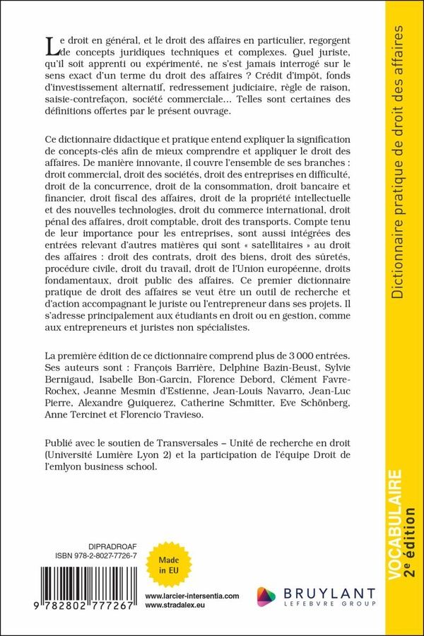 Quatrième de couverture de « Dictionnaire pratique de droit des affaires »