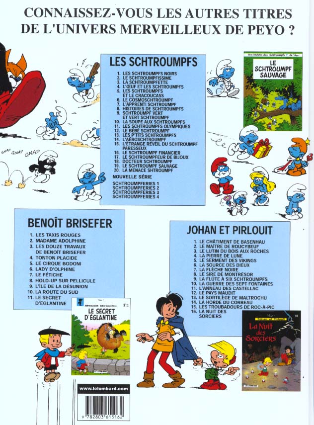 Quatrième de couverture de « LES SCHTROUMPFS LOMBARD - TOME 20 - LA MENACE SCHTROUMPF »