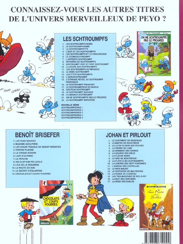 Quatrième de couverture de « LES SCHTROUMPFS LOMBARD - TOME 22 - LE SCHTROUMPF REPORTER »