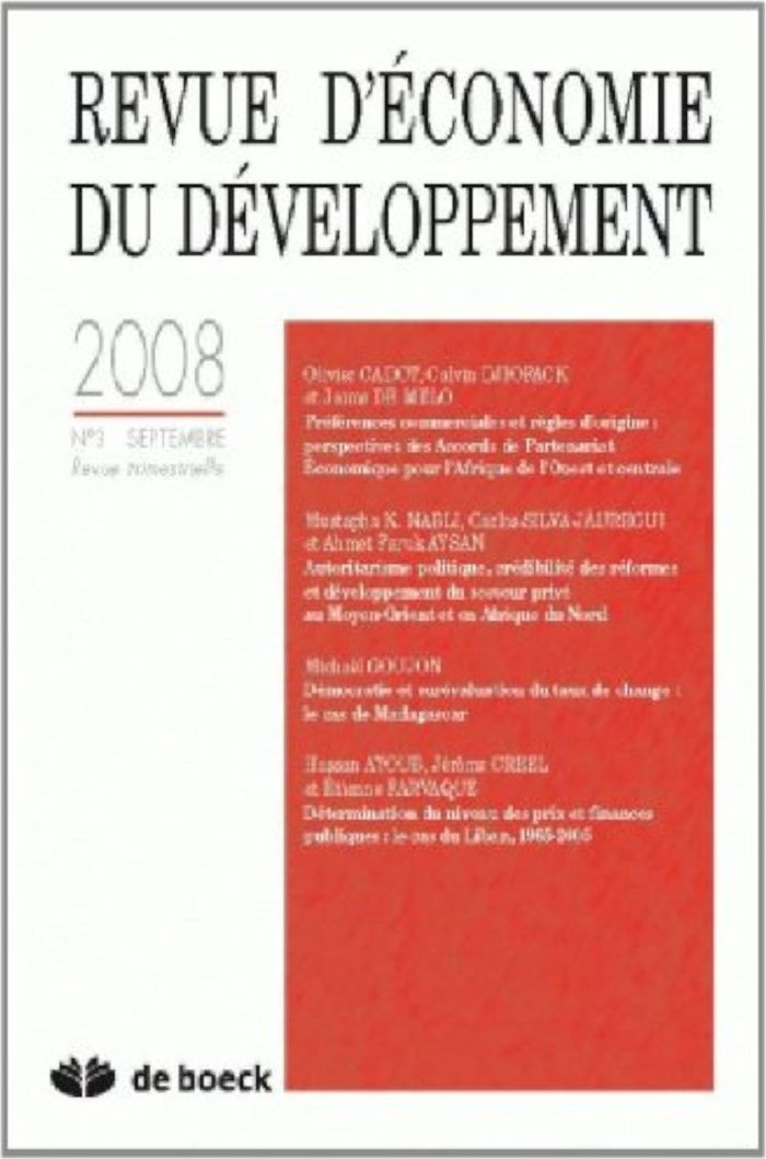 Couverture du livre « REVUE D'ECONOMIE DU DEVELOPPEMENT 08/3 » de Xxx, librairie Les Contes Infusés à Corte