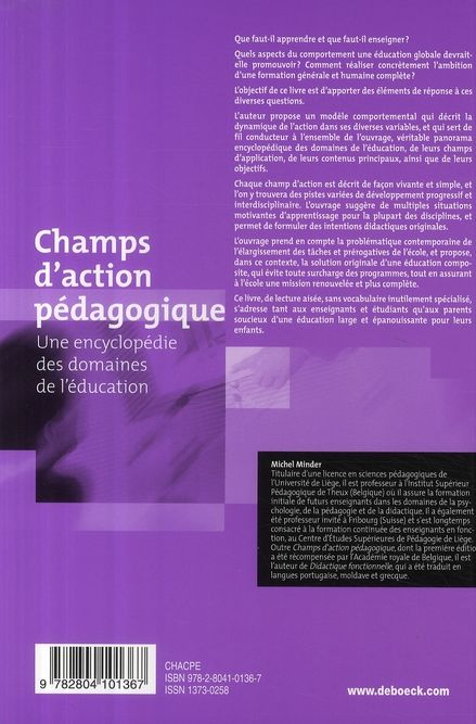 Quatrième de couverture de « CHAMPS D'ACTION PEDAGOGIQUE - ENCYCLOPEDIE DES DOMAINES DE L'EDUCATION »