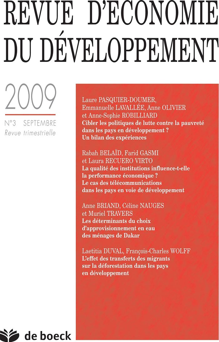Couverture du livre « REVUE D'ECONOMIE DU DEVELOPPEMENT 2009/3 » de Xxx, librairie Les Contes Infusés à Corte