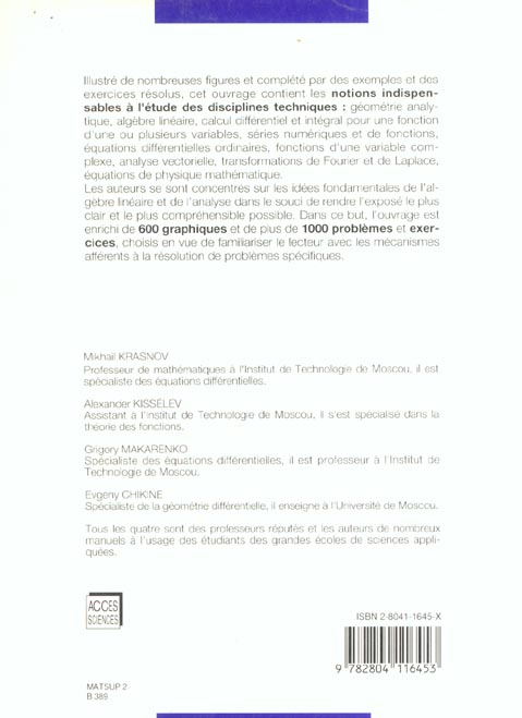 Quatrième de couverture de « MATHEMATIQUES SUPERIEURES VOL.2 POUR INGENIEURS ET POLYTECHNICIENS »