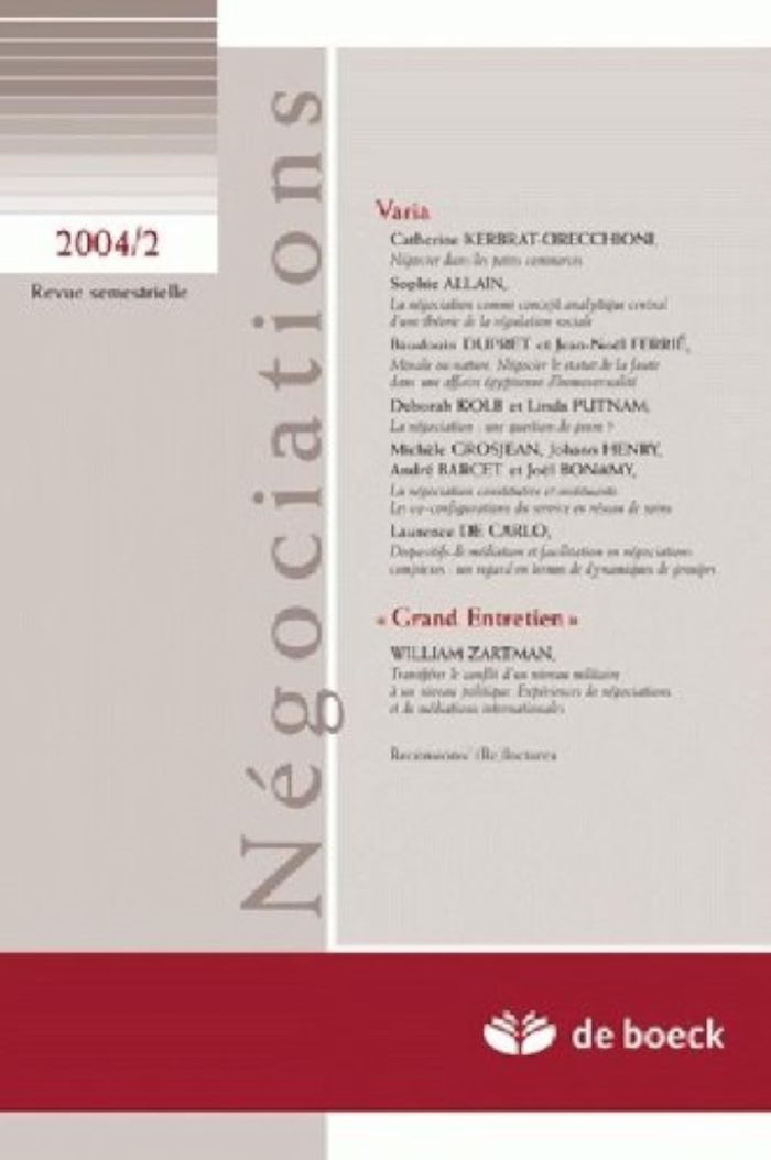 Couverture du livre « NEGOCIATIONS 2004/2 N.2 » de Xxx, librairie Les Contes Infusés à Corte