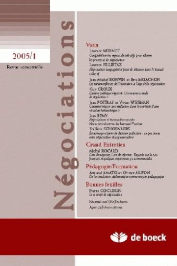 Couverture du livre « NEGOCIATIONS 2005/1 N.3 » de Xxx, librairie Les Contes Infusés à Corte