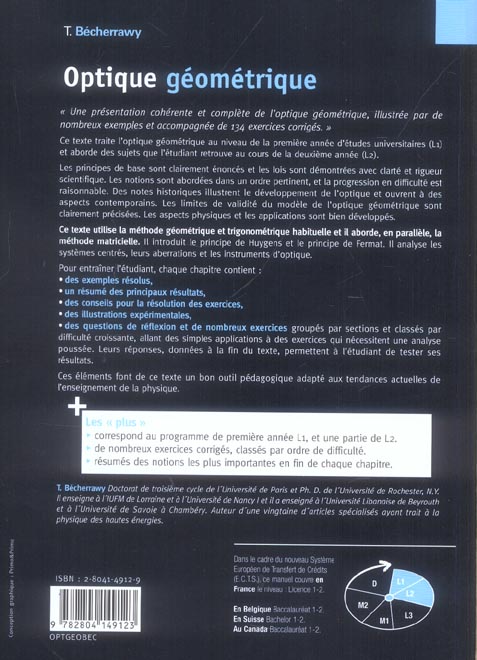 Quatrième de couverture de « OPTIQUE GEOMETRIQUE »