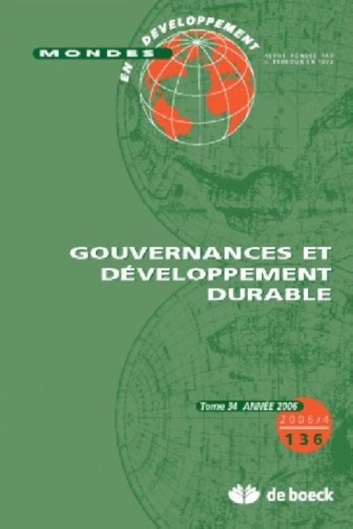 Couverture du livre « MONDES EN DEVELOPPEMENT 2006/4 N.136 GOUVERNANCE ET DEVELOPPEMENT DURABLE » de Xxx, librairie Les Contes Infusés à Corte