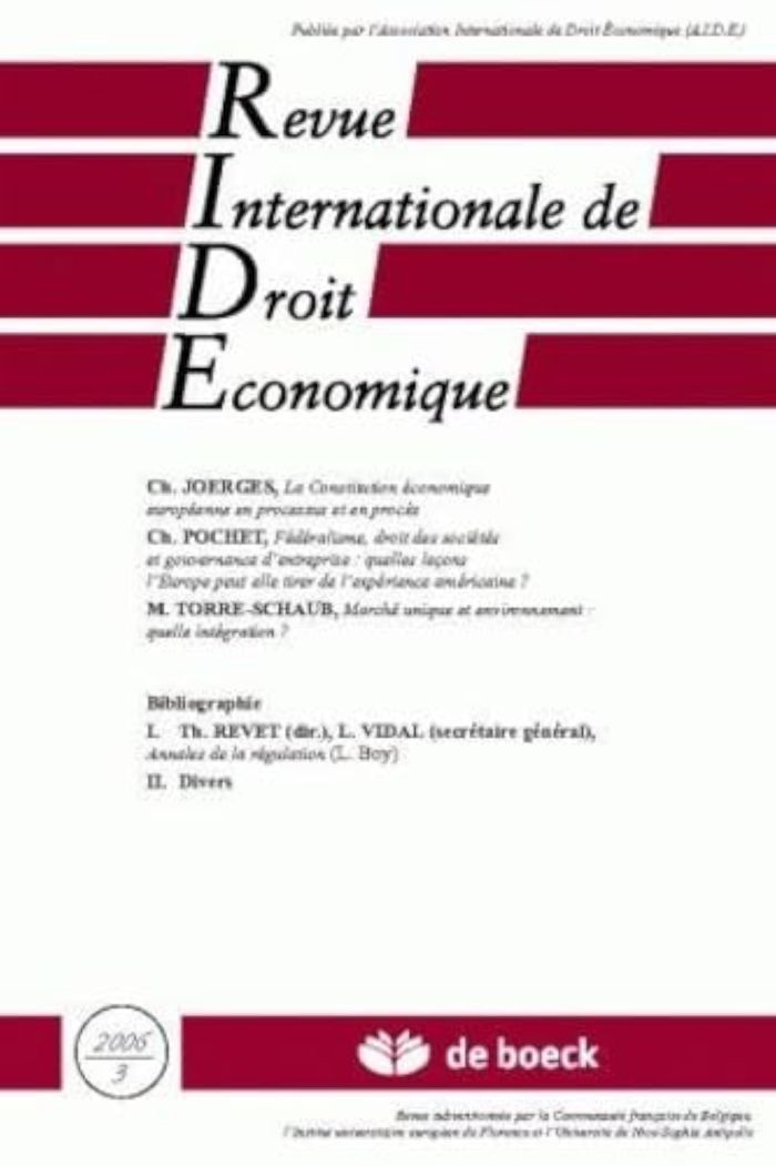 Couverture du livre « REVUE INTERNATIONALE DE DROIT ECONOMIQUE 2006/3 » de Xxx, librairie Les Contes Infusés à Corte