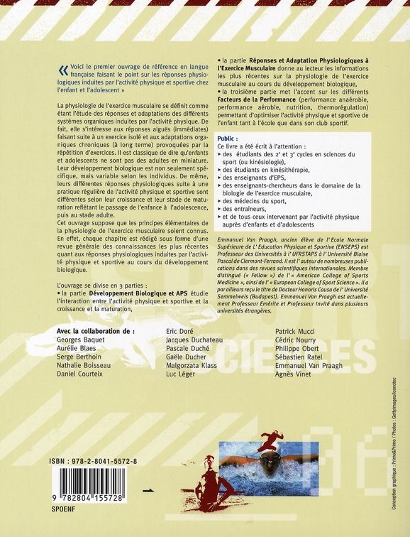 Quatrième de couverture de « PHYSIOLOGIE DU SPORT - ENFANT ET ADOLESCENT »