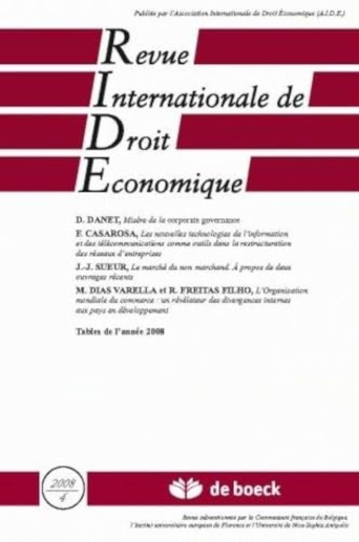 Couverture du livre « REVUE INTERNATIONALE DE DROIT ECONOMIQUE 2008/4 » de Xxx, librairie Les Contes Infusés à Corte