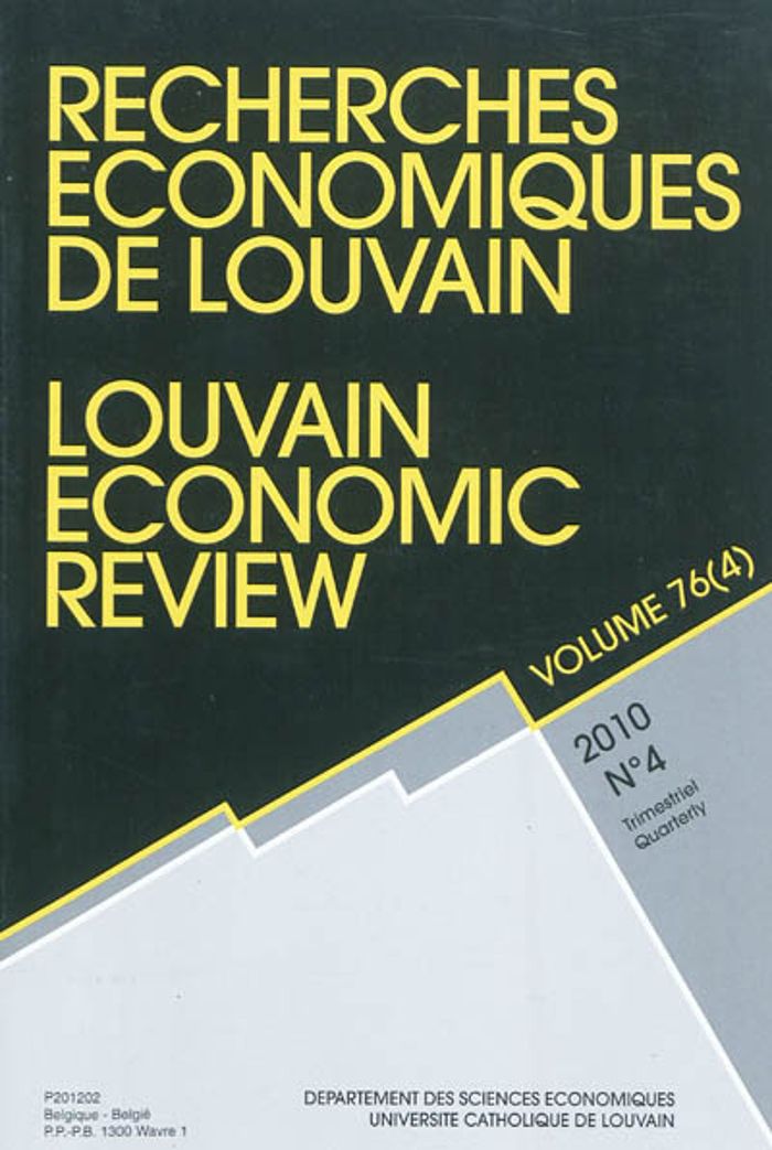 Couverture du livre « RECHERCHES ECONOMIQUES DE LOUVAIN 2010/4 VOLUME 76 » de Xxx, librairie Les Contes Infusés à Corte