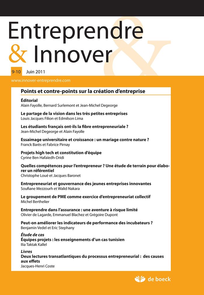 Couverture du livre « ENTREPRENDRE ET INNOVER 2011/1-2 N.9-10 » de Xxx, librairie Les Contes Infusés à Corte