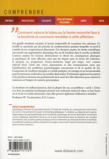Quatrième de couverture de « VAINCRE LA BOULIMIE »