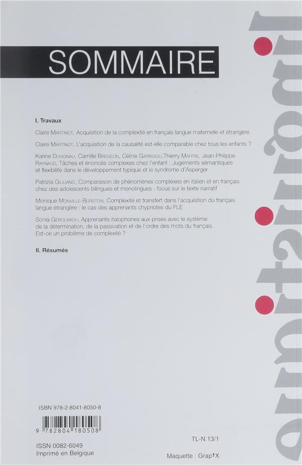 Quatrième de couverture de « TRAVAUX DE LINGUISTIQUE 2013/1 N.66 »