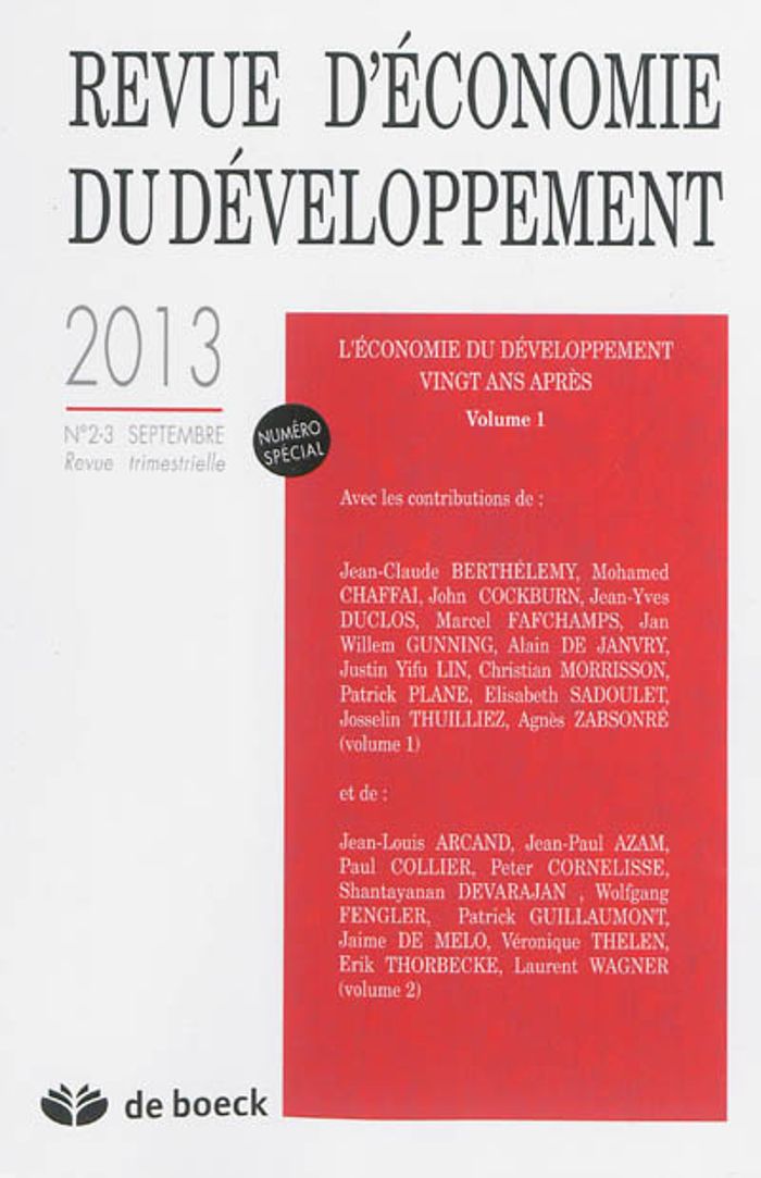 Couverture du livre « REVUE D'ECONOMIE DU DEVELOPPEMENT 2013/2-3 » de Xxx, librairie Les Contes Infusés à Corte