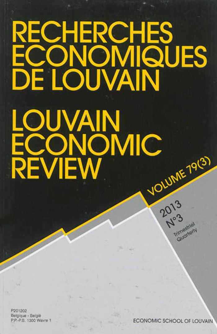 Couverture du livre « RECHERCHES ECONOMIQUES DE LOUVAIN 2013/3 VOLUME 79 » de Xxx, librairie Les Contes Infusés à Corte