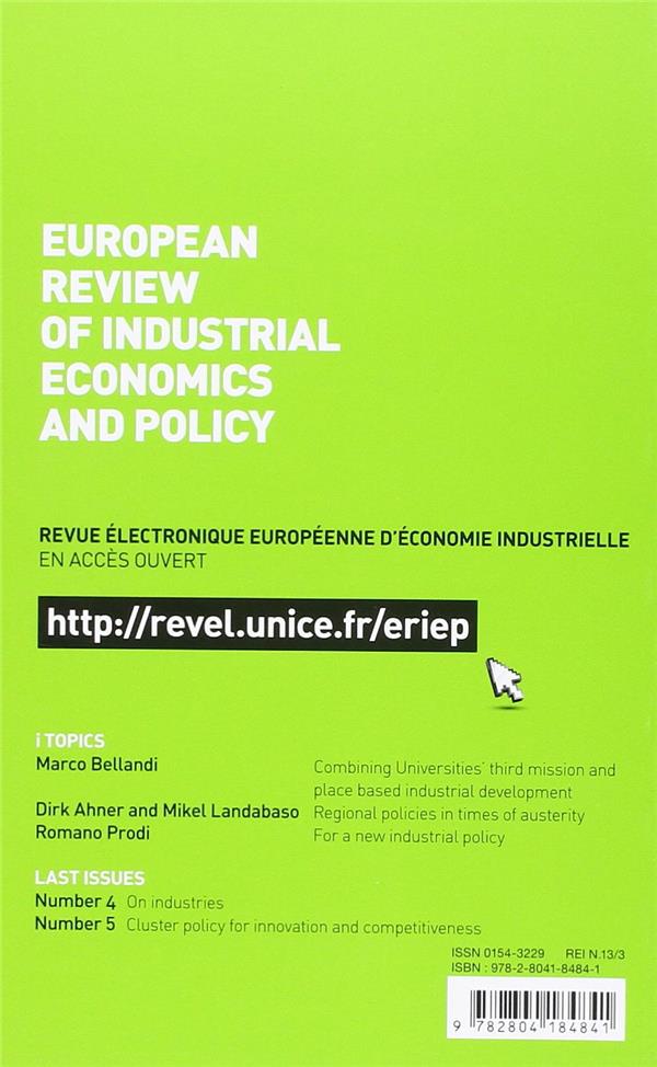 Quatrième de couverture de « REVUE D'ECONOMIE INDUSTRIELLE N.143 2013/3 »