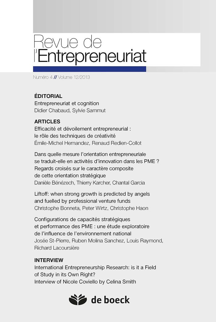 Couverture du livre « REVUE DE L'ENTREPRENEURIAT 2013/4 VOLUME 12 » de Xxx, librairie Les Contes Infusés à Corte