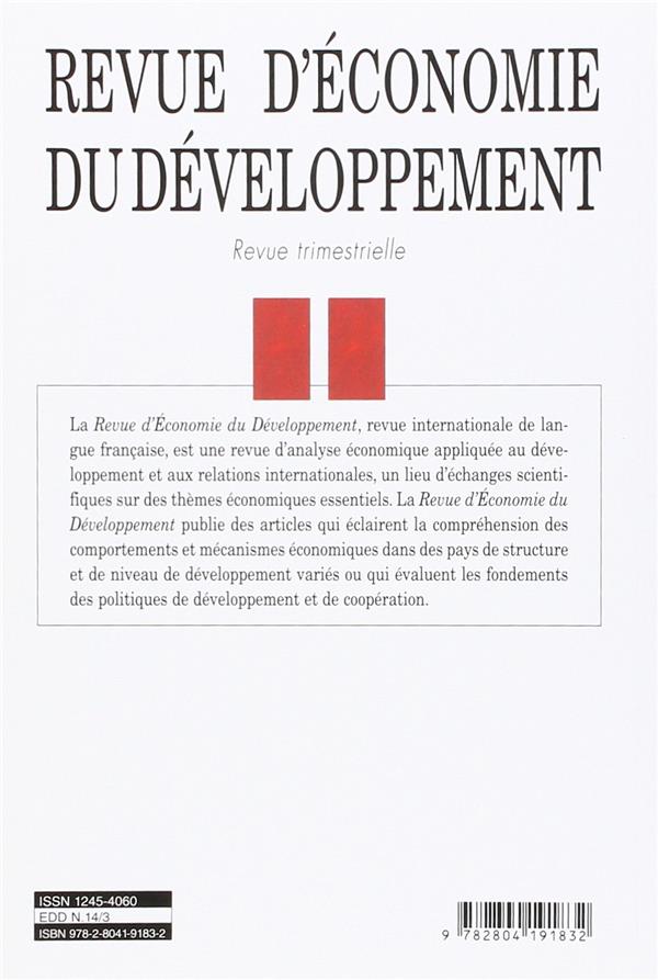 Quatrième de couverture de « REVUE D'ECONOMIE DU DEVELOPPEMENT 2014/3 »