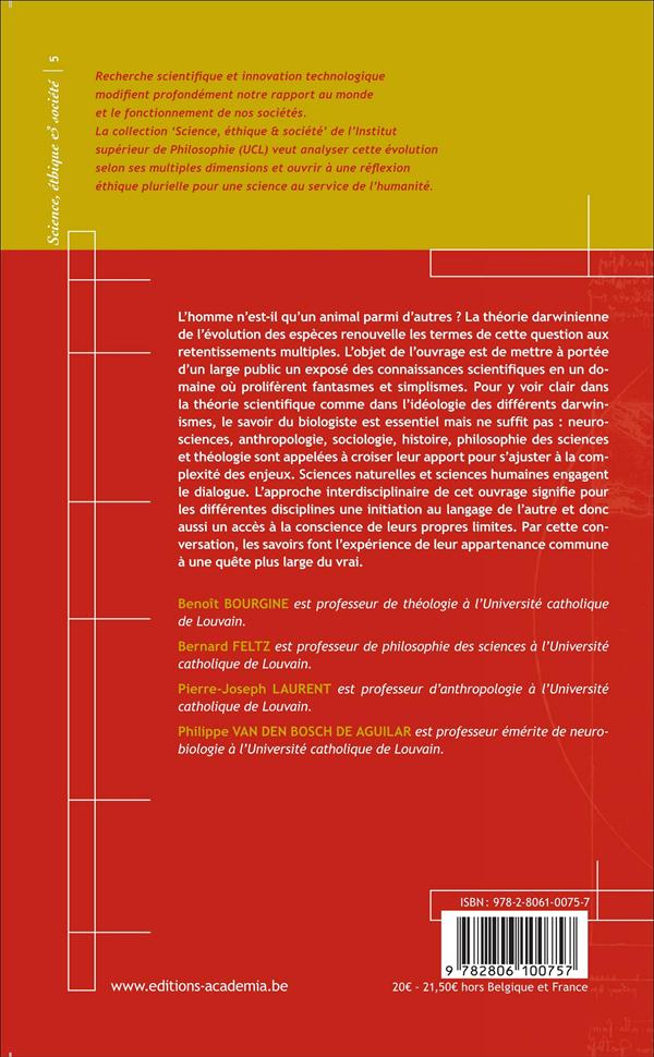 Quatrième de couverture de « DARWINISMES ET SPECIFICITE DE L'HUMAIN »