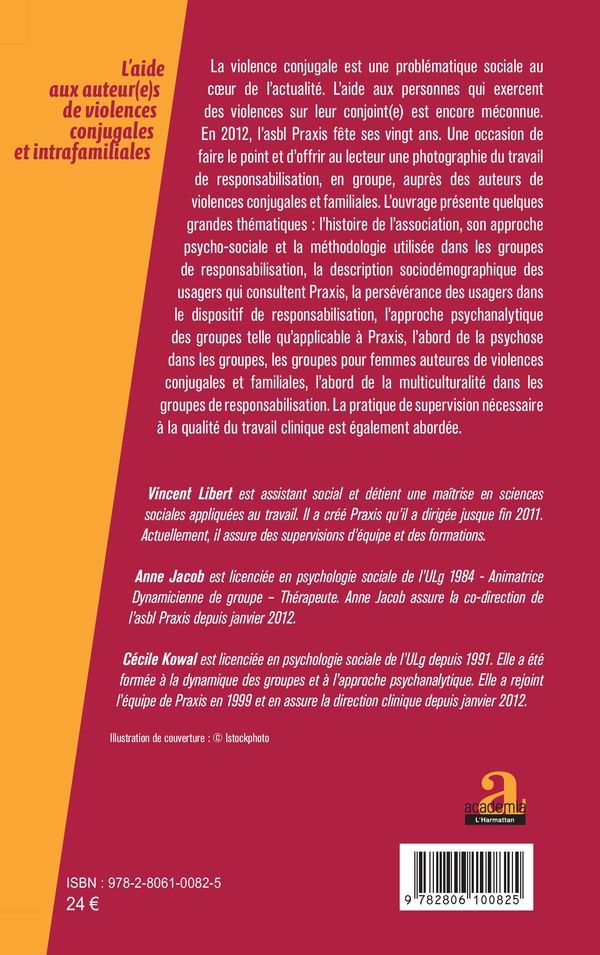Quatrième de couverture de « L'AIDE AUX AUTEUR(E)S DE VIOLENCES CONJUGALES ET INTRAFAMILIALES »