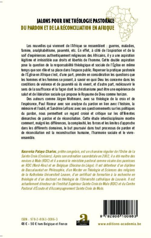 Quatrième de couverture de « JALONS POUR UNE THEOLOGIE DU PARDON ET DE LA RECONCILIATION EN AFRIQUE - CAS DE LA REPUBLIQUE DEMOCR »