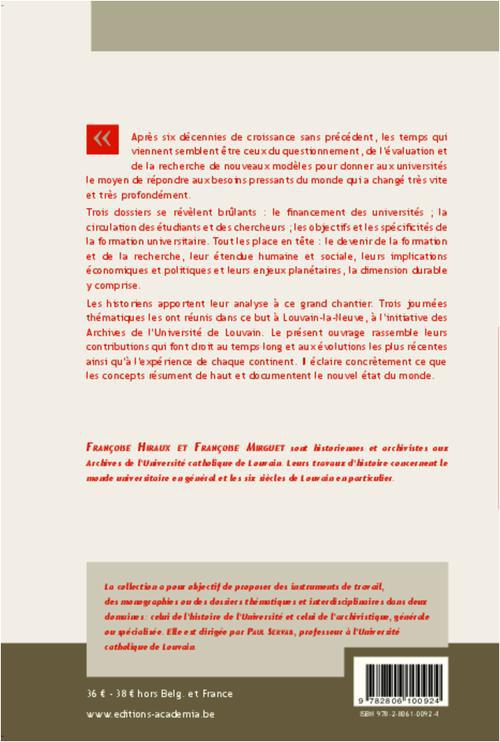 Quatrième de couverture de « FINANCES, MOBILITES ET PROJETS D'EDUCATION UNIVERSITAIRES - LE REGARD DES HISTORIENS »