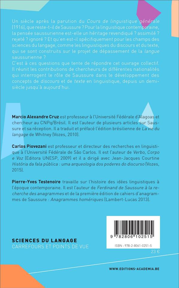 Quatrième de couverture de « LE DISCOURS ET LE TEXTE : SAUSSURE EN HERITAGE »