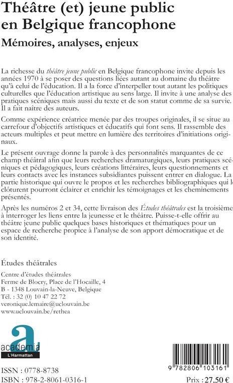 Quatrième de couverture de « THEATRE (ET) JEUNE PUBLIC EN BELGIQUE FRANCOPHONE - VOL6364 »