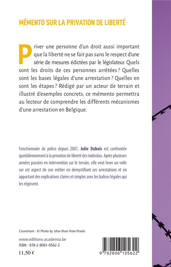 Quatrième de couverture de « MEMENTO SUR LA PRIVATION DE LIBERTE »