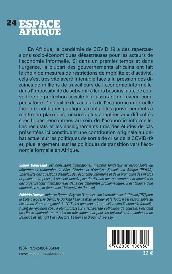 Quatrième de couverture de « L'ECONOMIE INFORMELLE EN AFRIQUE FACE A LA CRISE DE LA COVID-19 »