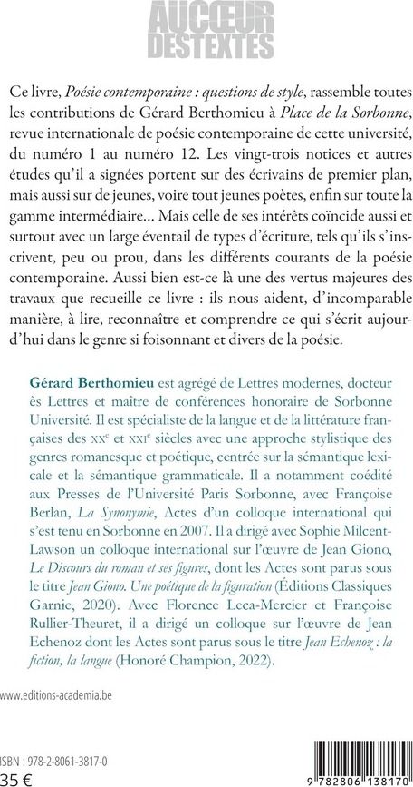 Quatrième de couverture de « POESIE CONTEMPORAINE : QUESTIONS DE STYLE »