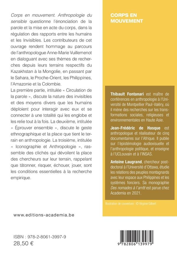 Quatrième de couverture de « CORPS EN MOUVEMENT - ANTHROPOLOGIE DU SENSIBLE »