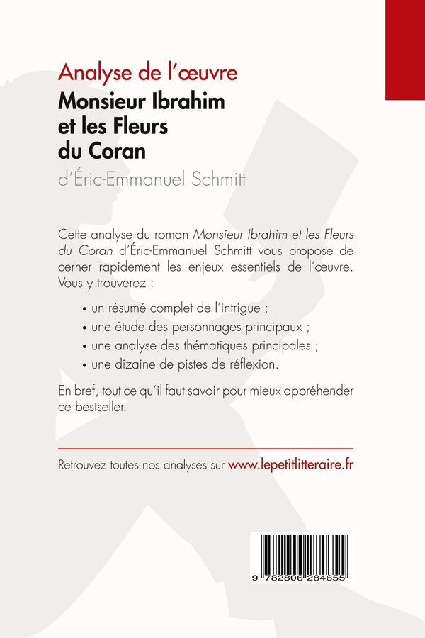 Quatrième de couverture de « MONSIEUR IBRAHIM ET LES FLEURS DU CORAN D'ERIC-EMMANUEL SCHMITT (ANALYSE DE L'OEUVRE) - ANALYSE COMP »