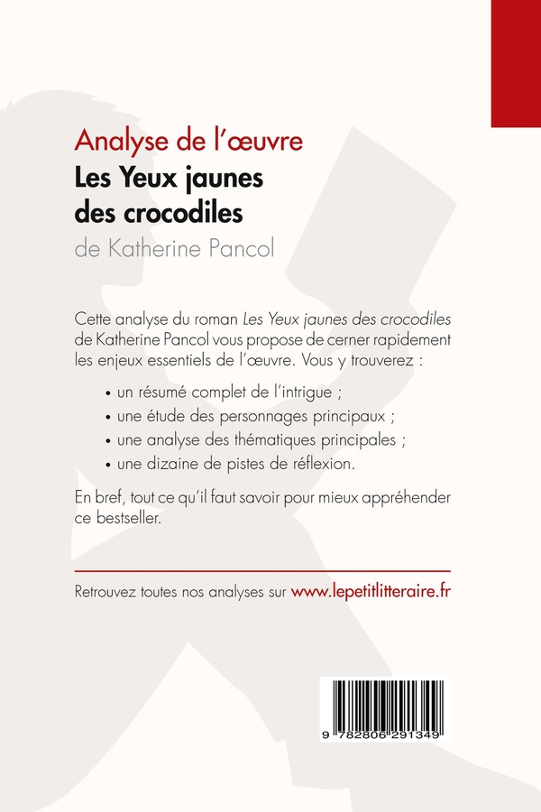 Quatrième de couverture de « LES YEUX JAUNES DES CROCODILES DE KATHERINE PANCOL (ANALYSE DE L'OEUVRE) - ANALYSE COMPLETE ET RESUM »