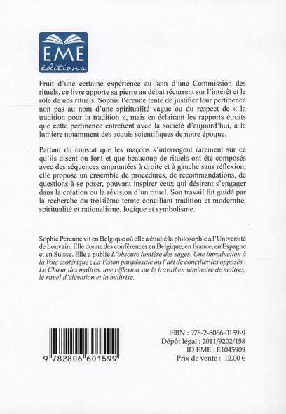 Quatrième de couverture de « VIVRE, LIRE ET ECRIRE LES RITUELS »
