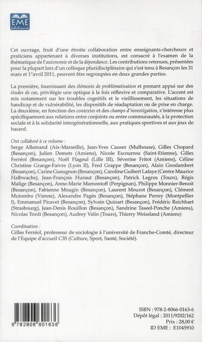 Quatrième de couverture de « AUTONOMIE ET DEPENDANCE »