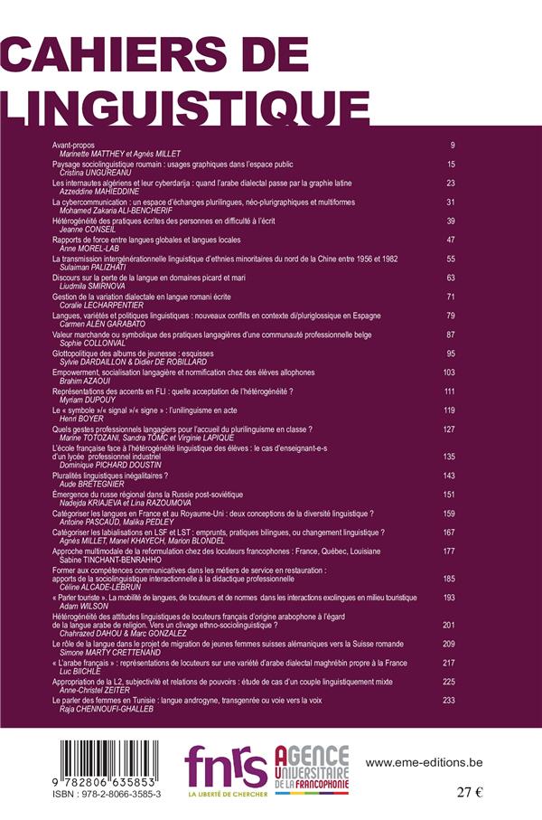 Quatrième de couverture de « HETEROGENEITE ET CHANGEMENT : PERSPECTIVES SOCIOLINGUISTIQUES - VOL42 - ACTES DU 2E CONGRES DU RESEA »