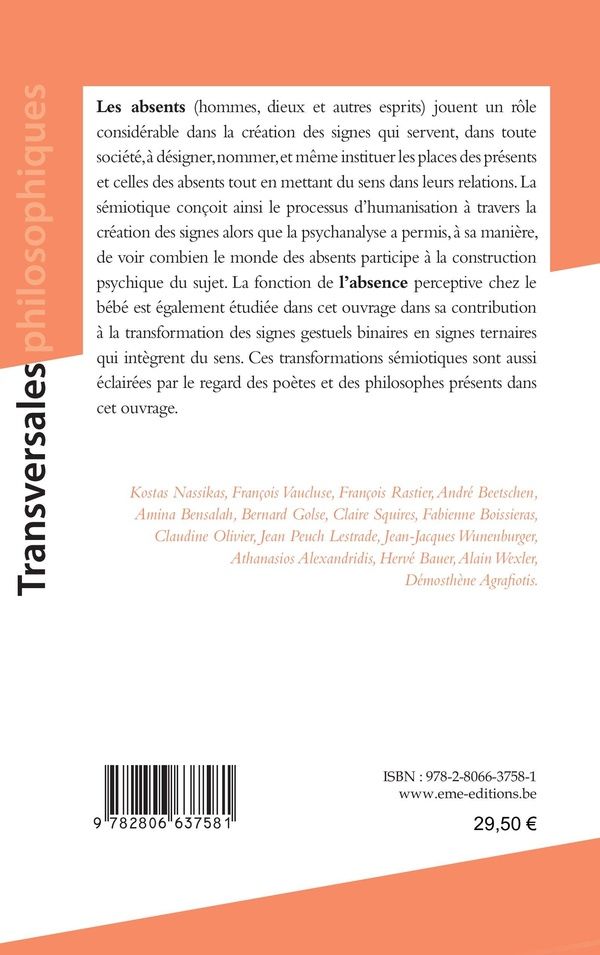 Quatrième de couverture de « L'ABSENCE - AUX ORIGINES DU SIGNE ET DU TRANSFERT »