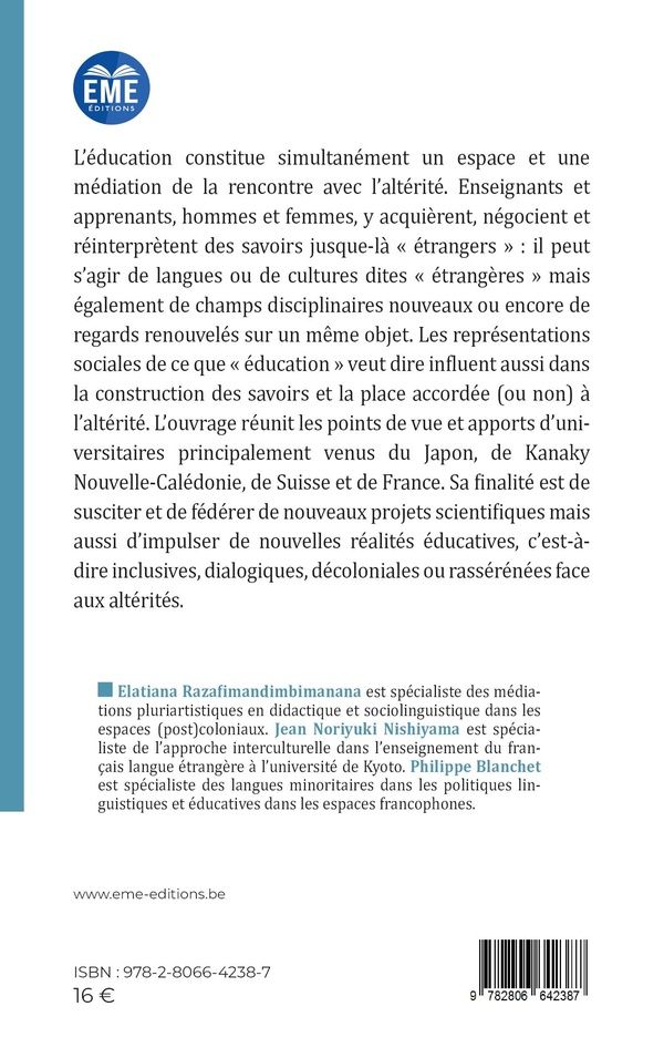 Quatrième de couverture de « Altérités et éducation »