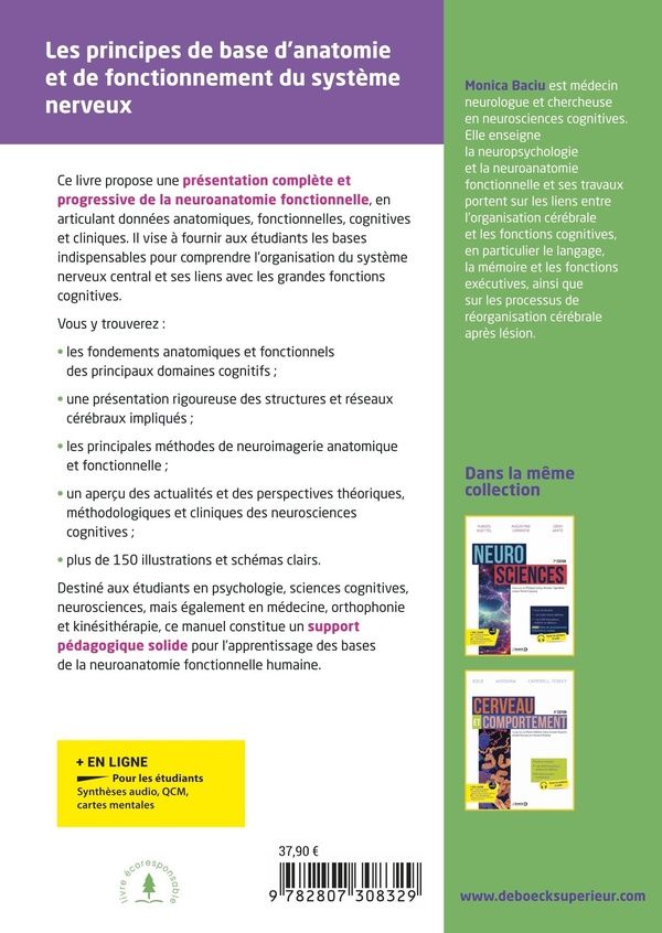 Quatrième de couverture de « Bases de neurosciences : neuroanatomie fonctionnelle »