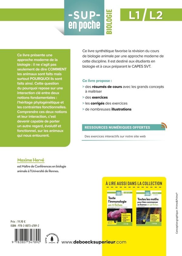Quatrième de couverture de « Biologie animale en 67 fiches »