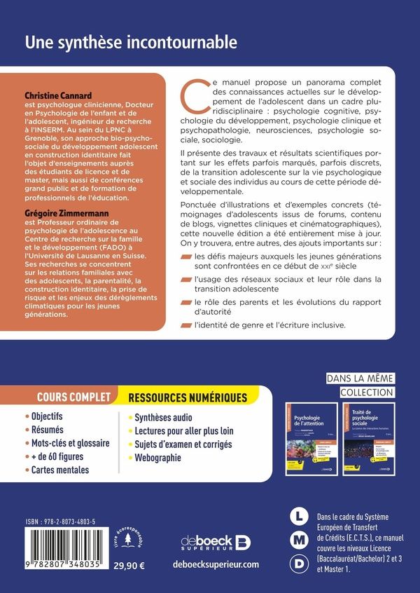 Quatrième de couverture de « Le développement de l'adolescent : défis identitaires et construction de soi »